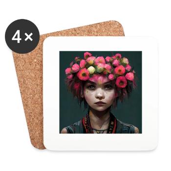 Blumen-punk-mädchen - Untersetzer (4er-Set) - Weiß - Vorne