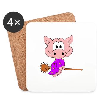HEXE - HALLOWEEN - SCHWEIN - SAU - TIERISCH - Untersetzer (4er-Set) - Weiß - Vorne