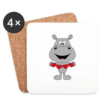 FLUSSPFERD - HIPPO - NILPFERD - LIEBE - LOVE - Untersetzer (4er-Set) - Weiß - Vorne
