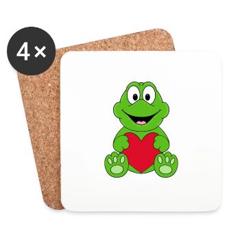 HERZ - LIEBE - LOVE - FROSCH - TIERISCH - VERLIEBT - Untersetzer (4er-Set) - Weiß - Vorne