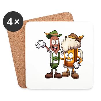 Octoberfest saucisse et bière - Dessous de verre (lot de 4) - blanc - Devant