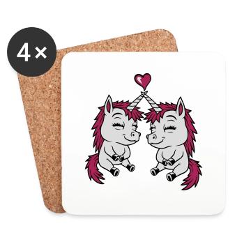 2 Unicorn Friends Love - Coasters (set of 4) - white - Front