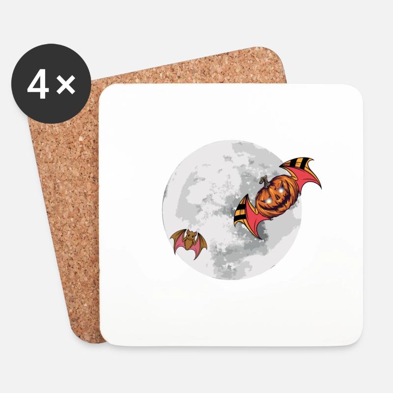Fledermaus Kürbis Mond Halloween - Untersetzer (4er-Set) - Weiß