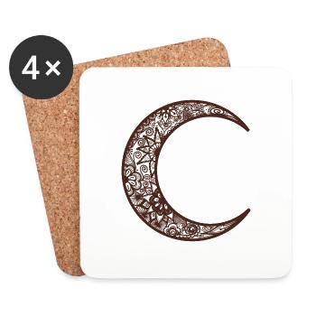 Tatouage au henné marron Croissant de lune - Dessous de verre (lot de 4) - blanc - Devant