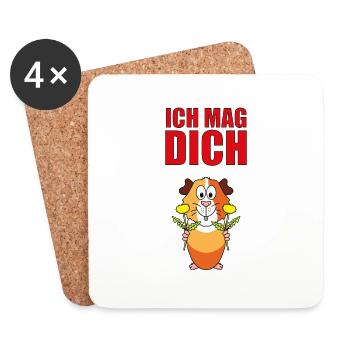MEERSCHWEINCHEN - BLUMEN - LIEBE - ICH MAG DICH - Untersetzer (4er-Set) - Weiß - Vorne