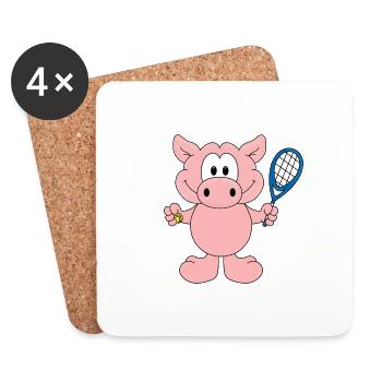 TENNIS - SCHWEIN - SAU - SPORT - TIERISCH - GUT - Untersetzer (4er-Set) - Weiß - Vorne