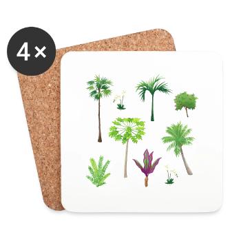 Modèles de plantes asiatiques - Dessous de verre (lot de 4) - blanc - Devant