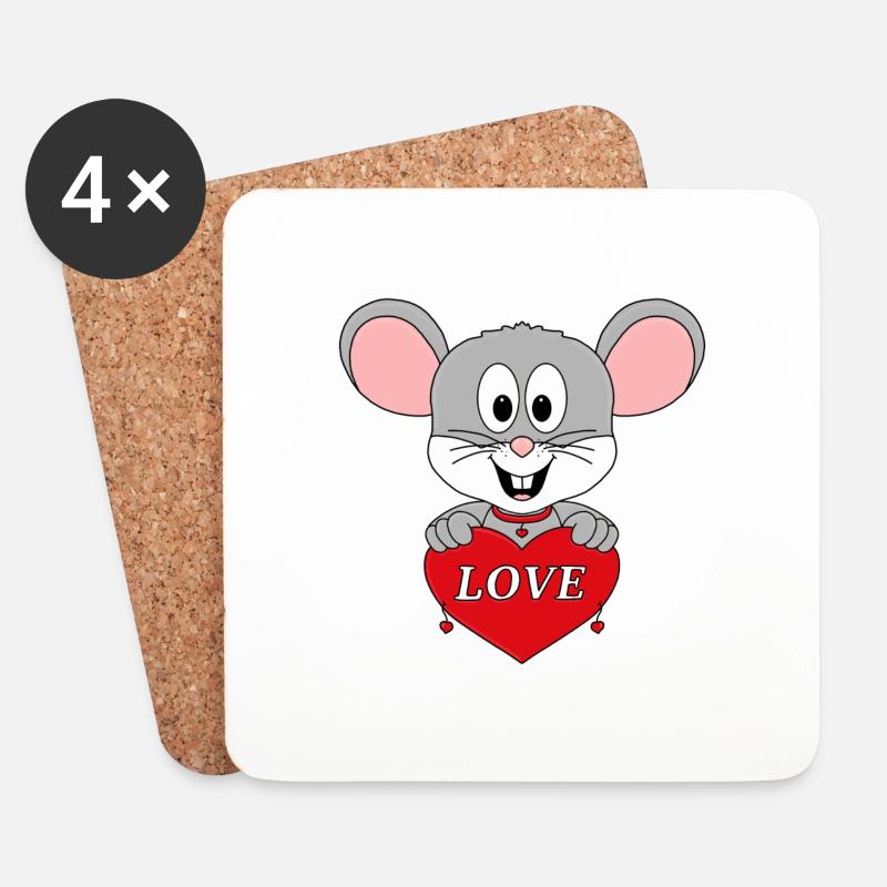 MAUS - HERZ - LIEBE - TIERISCH - VERLIEBT - TIER - Untersetzer (4er-Set) - Weiß