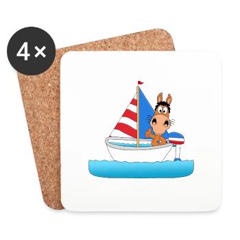 PFERD - PONY - SEGELN - SEGELBOOT - KAPITÄN - Untersetzer (4er-Set) - Weiß - Vorne