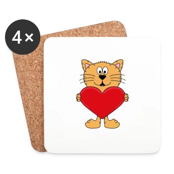 KATZE - HERZ - LIEBE - TIERLIEB - TIERISCH - LOVE - Untersetzer (4er-Set) - Weiß - Vorne