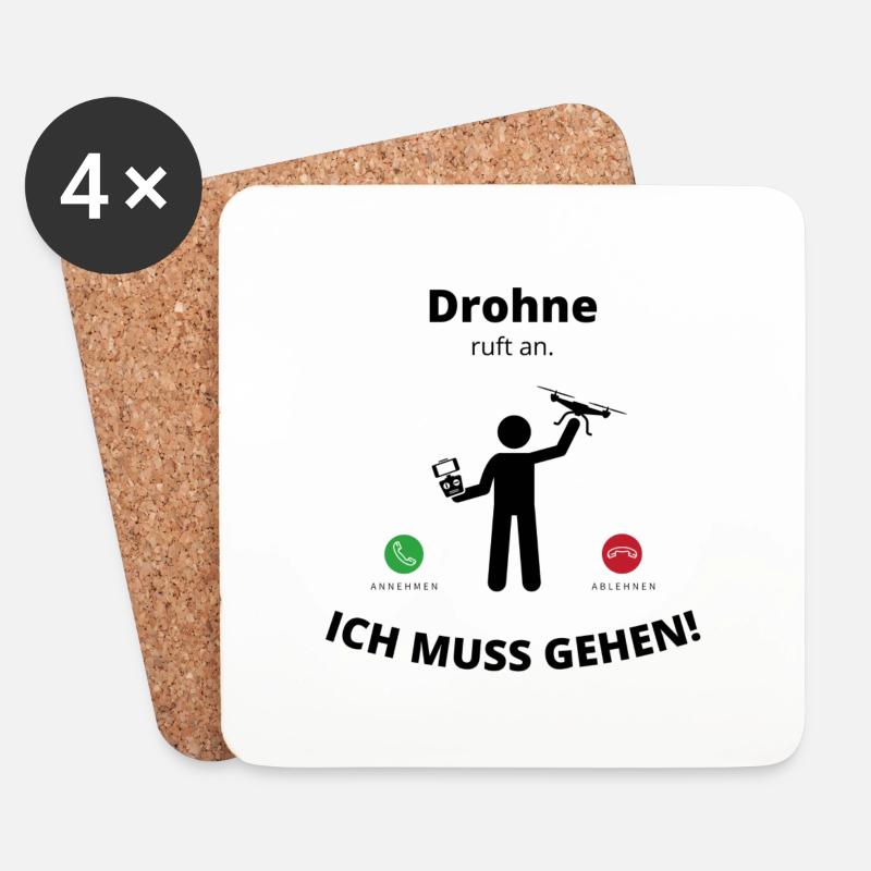 Drohne ruft an - Untersetzer (4er-Set) - Weiß