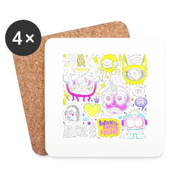 visage fou visage heureux dessin animé visage heureux dessin animé - Dessous de verre (lot de 4) - blanc - Devant