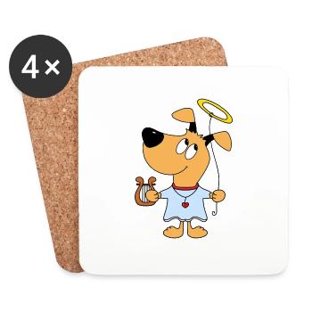 HUND - ENGEL - HIMMEL - HARFE - HEILIGENSCHEIN - Untersetzer (4er-Set) - Weiß - Vorne