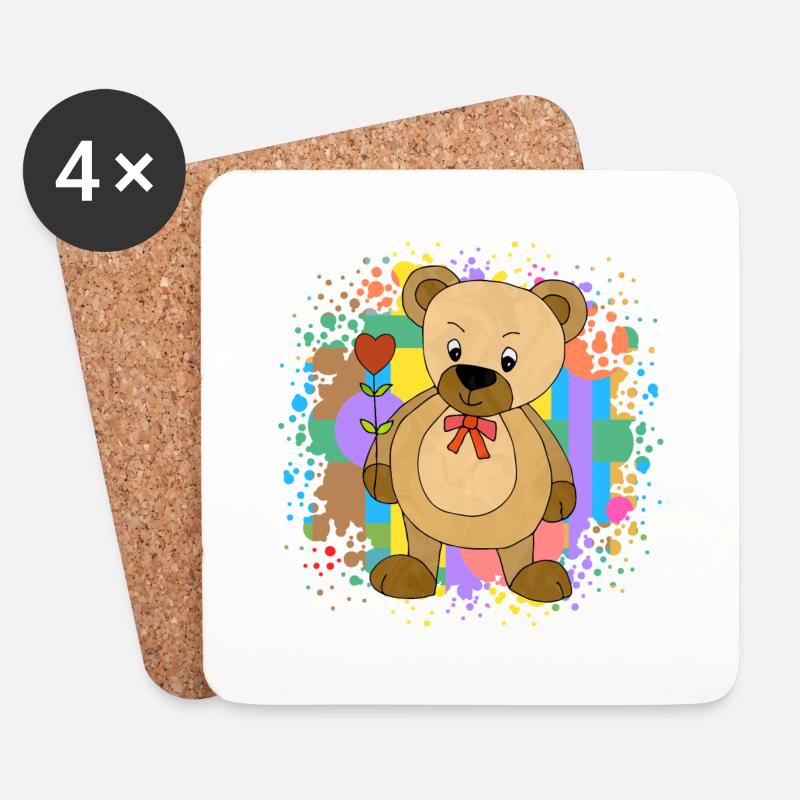 Teddybär - Untersetzer (4er-Set) - Weiß