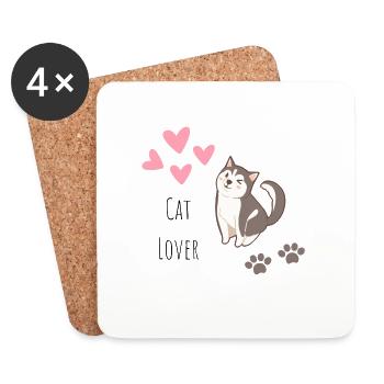Cat Lover, amoureux des chats - Dessous de verre (lot de 4) - blanc - Devant
