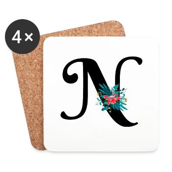 Buchstabe N geblümt - Untersetzer (4er-Set) - Weiß - Vorne