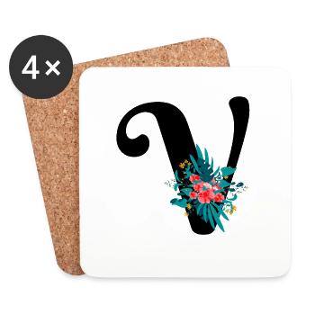 Buchstabe V geblümt - Untersetzer (4er-Set) - Weiß - Vorne