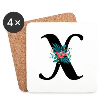 Buchstabe X geblümt - Untersetzer (4er-Set) - Weiß - Vorne