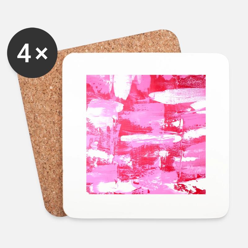 Kunstdruck Abstrakte Malerei Pink Weiß - Untersetzer (4er-Set) - Weiß