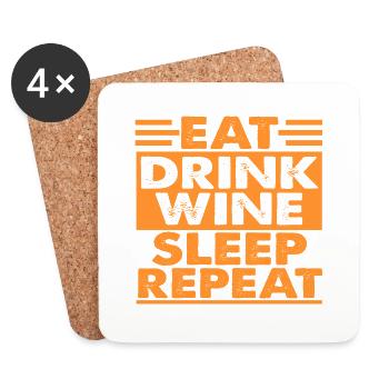 Eat Drink Wine Sleep Repeat - Coasters (set of 4) - white - Front