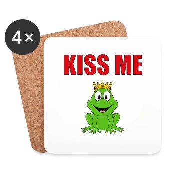 KISS ME - FROSCHKÖNIG - FROSCH - TIERISCH VERLIEBT - Untersetzer (4er-Set) - Weiß - Vorne