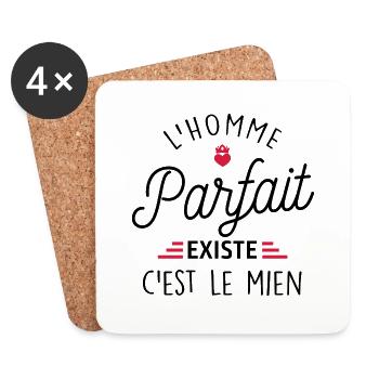l'homme parfait existe / humour couple - Dessous de verre (lot de 4) - blanc - Devant