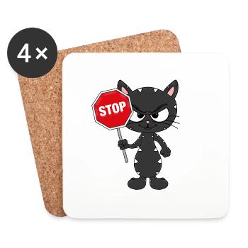KATZE - KATER - STOP - TIER - TIERISCH - Untersetzer (4er-Set) - Weiß - Vorne
