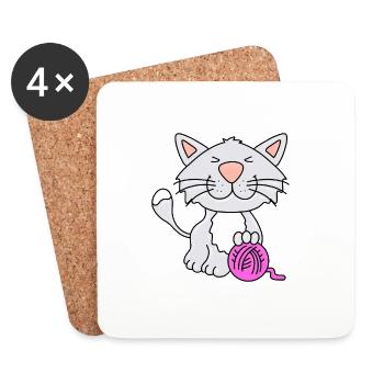 KATZE - WOLLE - TIER - KIND - BABY - Untersetzer (4er-Set) - Weiß - Vorne