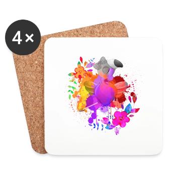 Blumentanz Flamingo Splash of Colors Kunst - Untersetzer (4er-Set) - Weiß - Vorne