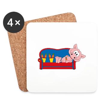 SCHWEIN - SOFA - WOCHENENDE - URLAUB - FERIEN - Untersetzer (4er-Set) - Weiß - Vorne