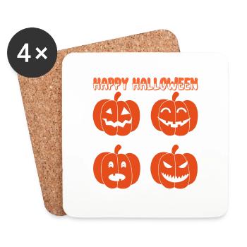 Drôle HAPPY HALLOWEEN Mignon Citrouille Kürbis Sourire - Dessous de verre (lot de 4) - blanc - Devant
