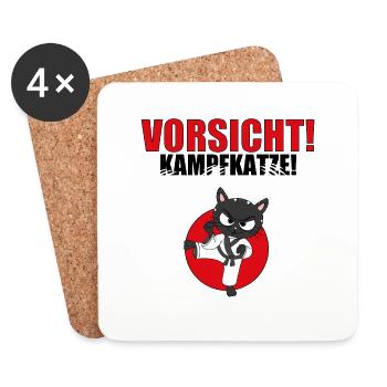 VORSICHT! KAMPFKATZE! - KARATE - JUDO - JAPAN - Untersetzer (4er-Set) - Weiß - Vorne