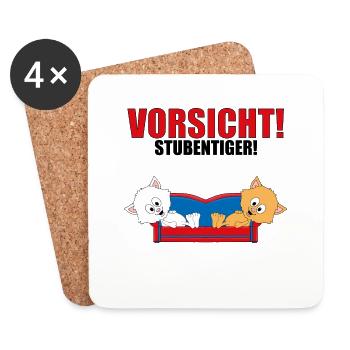 VORSICHT! STUBENTIGER! - KATZEN - SOFA - HAUSKATZE - Untersetzer (4er-Set) - Weiß - Vorne