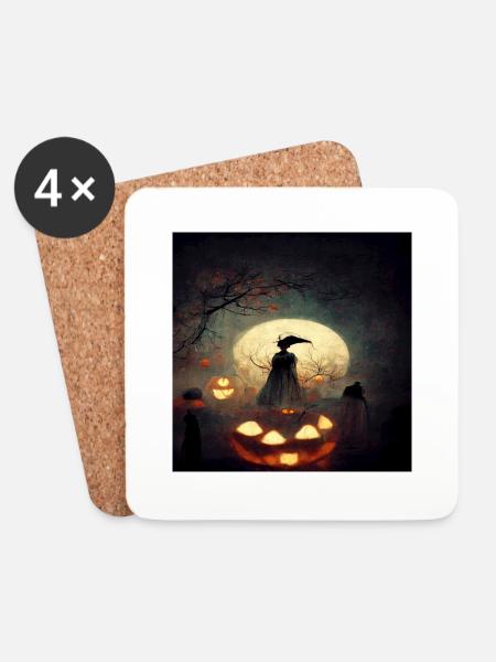 Halloween Witch on Pumpkin Dark Theme - Coasters (set of 4) - white