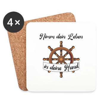 Nimm dein Leben in deine Hand - Lebens Steuerrad - Untersetzer (4er-Set) - Weiß - Vorne