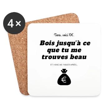 Tee-shirt drague bois beau - Dessous de verre (lot de 4) - blanc - Devant