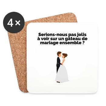 Tee-shirt drague mariage - Dessous de verre (lot de 4) - blanc - Devant