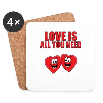 LOVE IS ALL YOU NEED - HEARTS - HERZEN - LIEBE - Untersetzer (4er-Set) - Weiß - Vorne