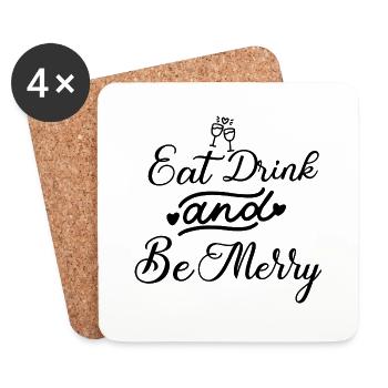 Eat Drink and be Merry - Coasters (set of 4) - white - Front