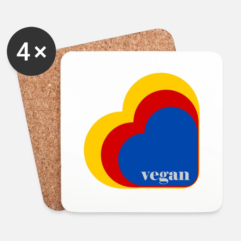 Retro veganes Herz - Untersetzer (4er-Set) - Weiß