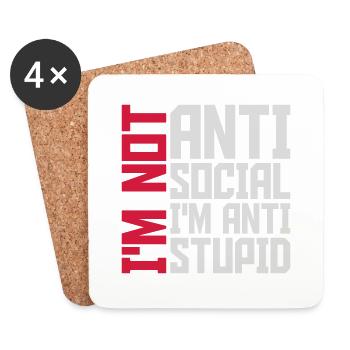 not antisocial anti stupid - Coasters (set of 4) - white - Front