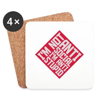 not antisocial anti stupid - Coasters (set of 4) - white - Front