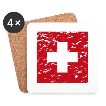 Drapeau de la Suisse - Dessous de verre (lot de 4) - blanc - Devant
