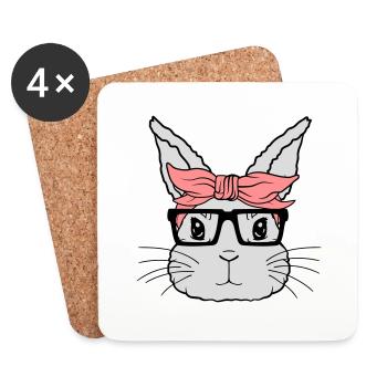 Female Nerd Rabbit Face - Coasters (set of 4) - white - Front