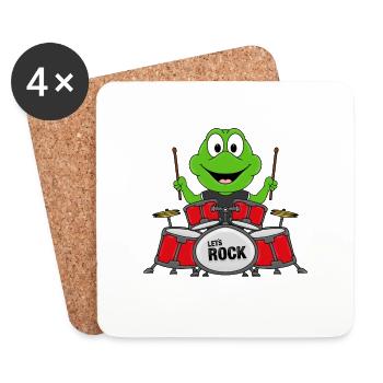 FROSCH - SCHLAGZEUGER - MUSIKER - BAND - Untersetzer (4er-Set) - Weiß - Vorne
