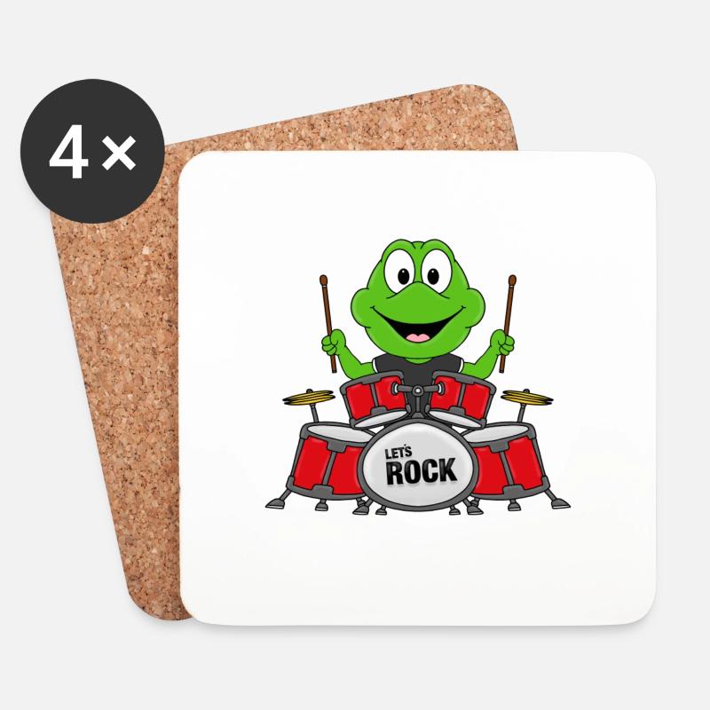 FROSCH - SCHLAGZEUGER - MUSIKER - BAND - Untersetzer (4er-Set) - Weiß