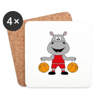 NILPFERD - FLUSSPFERD - HIPPO - BASKETBALL - Untersetzer (4er-Set) - Weiß - Vorne