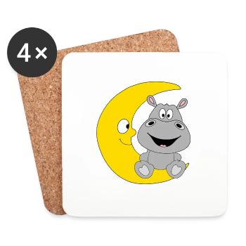 NILPFERD - MOND - TIER - KIND - BABY - Untersetzer (4er-Set) - Weiß - Vorne
