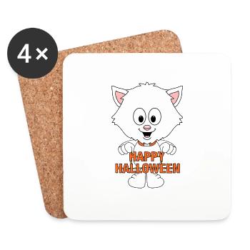 KATZE - CAT - HAPPY HALLOWEEN - TIER - KIND - Untersetzer (4er-Set) - Weiß - Vorne