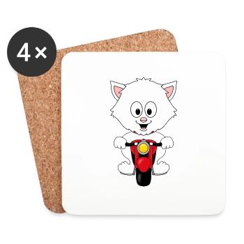 KATZE - KATER - MOTORRAD - BIKER - KIND - BABY - Untersetzer (4er-Set) - Weiß - Vorne